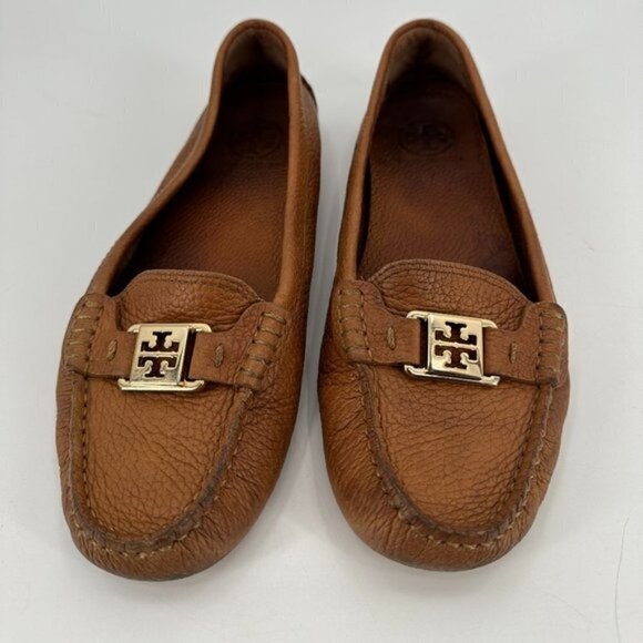 Tory Burch Tan Kendrick Royal Pebble Leather Slip On Moccasin 9 Driving Loafers - Picture 2 of 9